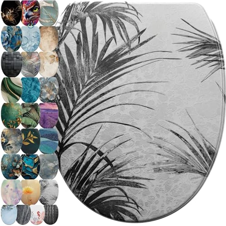 Sanilo WC Sitz Palmera, mit Absenkautomatik, schwarzes Design, stabiles Holz, antibakterielle Beschichtung, 46-48 cm verstellbar – Bild 1
