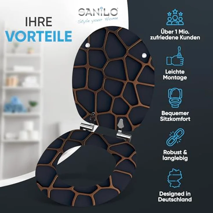 Sanilo WC Sitz Mesh, Hochwertiger Holz-Toilettendeckel mit Absenkautomatik und antibakterieller Oberfläche – Bild 2