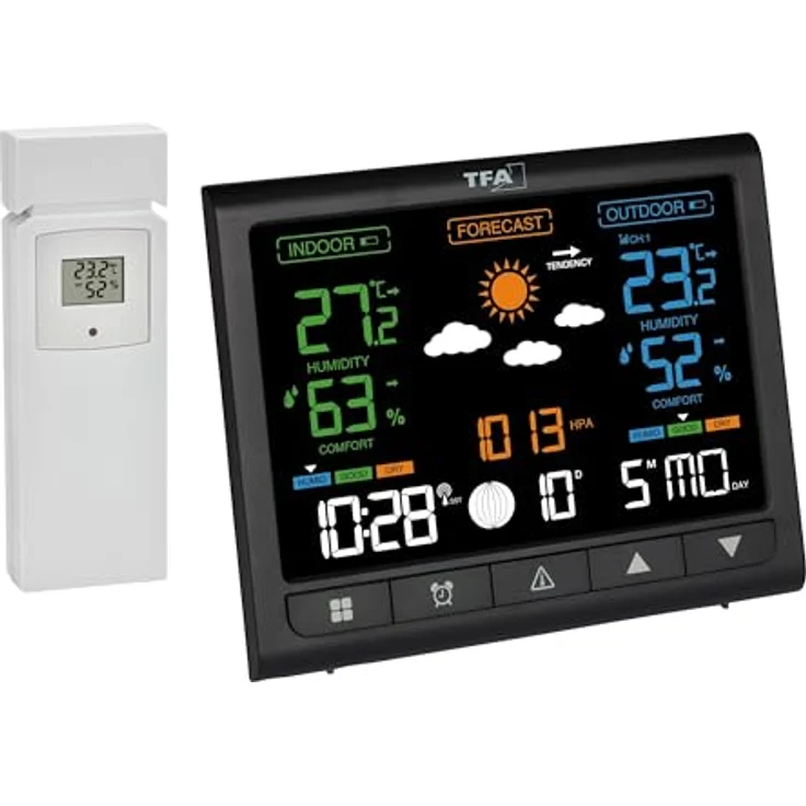 TFA Funkwetterstation, Wetterstation mit Temperatursensor und Hygrometer, Schwarz – Bild 1