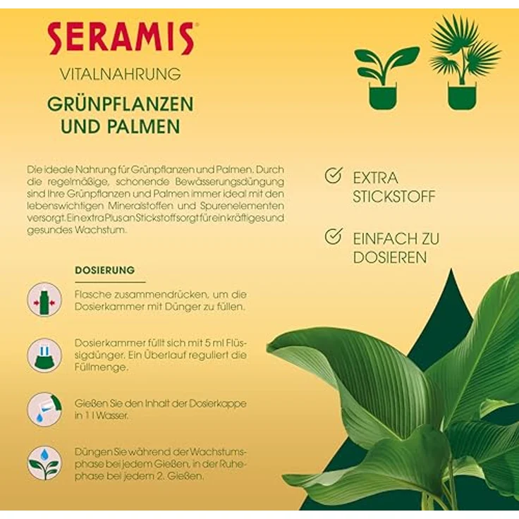 Seramis Vitalnahrung für Grünpflanzen und Palmen, 200 ml – Flüssigdünger mit praktischer Dosierhilfe für optimales Wachstum – Bild 2