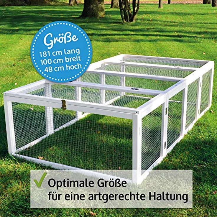 Zooprinz Premium Freilaufgehege Rabbit Run für Kleintiere - Stabiler Holzrahmen - Mobiler Freilauf Hasenstall in Weiß – Bild 4