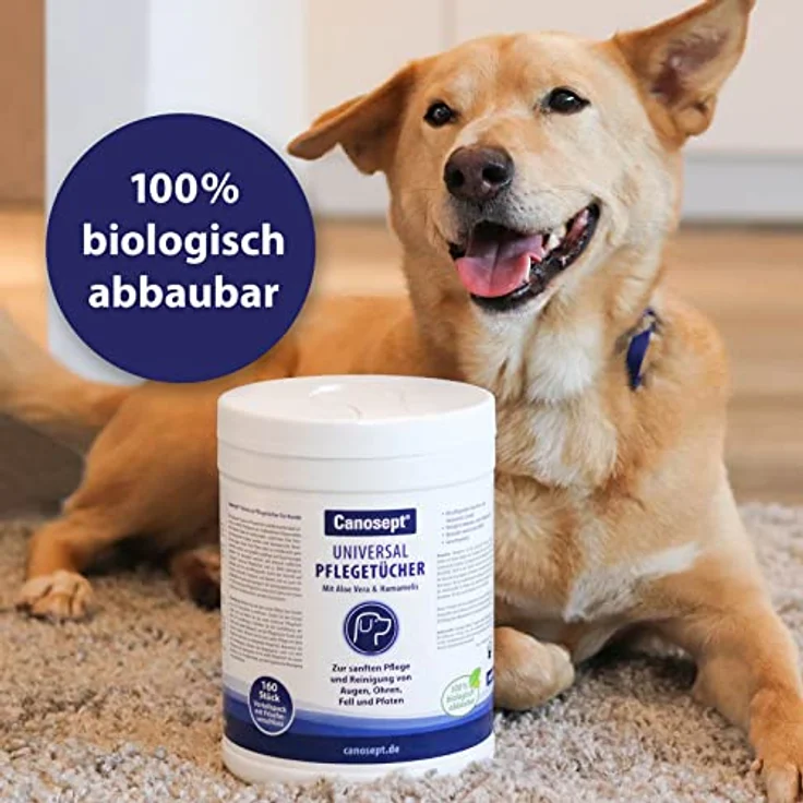 Canosept Universal Pflegetücher für Hunde 160 Stück -Ohrenreiniger Hund, Pfotenpflege Hund, Augenpflege Hund, Fellpflege Hund - Hunde Pflege mit Aloe Vera & Hamamelis - Feuchttücher Hund – Bild 5