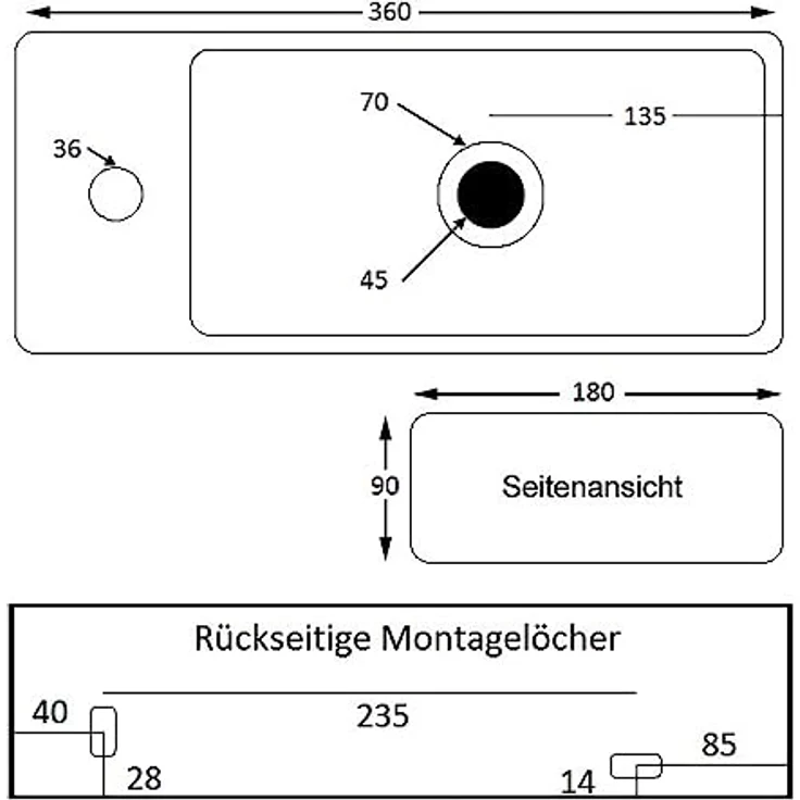 NEG Waschbecken NEG Hänge-Waschbecken Uno41H extra klein mit Monta (41H) - Ultrakompaktes Design, Nano-Beschichtung, weiß – Bild 6