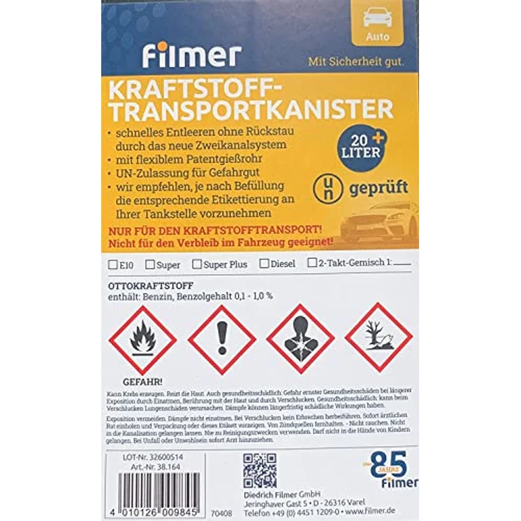 4 x Benzinkanister 20L Kraftstoffkanister Reserve Kanister UN-Zulassung Kunststoff – Bild 3