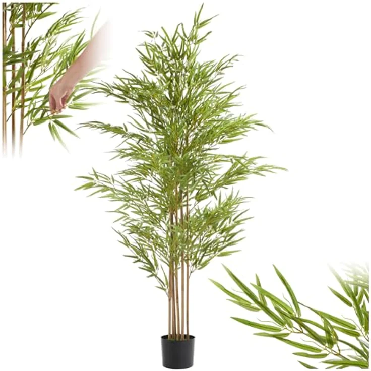 tectake® Bambus Kunstpflanze, künstlicher Pflanzenbaum mit naturgetreuer Optik, 180 cm, pflegeleicht für Wohnzimmer, Küche, Badezimmer und Schlafzimmer Deko – Bild 1