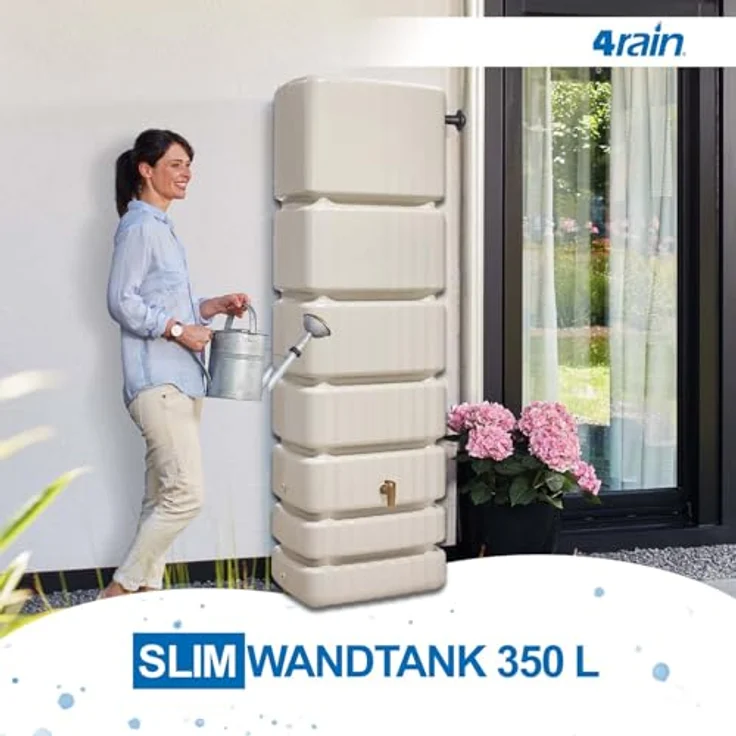4rain Slim Wandtank sandbeige Regentonne, 350 Liter, UV-stabil, made in Germany – Bild 2