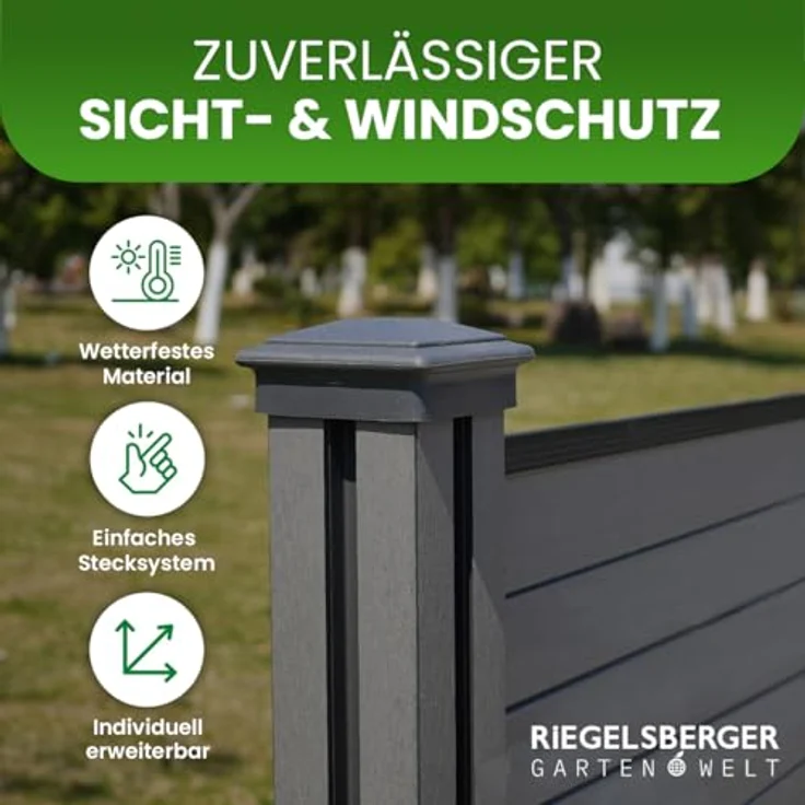 Gartenwelt Riegelsberger WPC Sichtschutzzaun Komplettset, grau, 1,89 m, robustes WPC-Material, flexibles Stecksystem, zuverlässiger Sicht- & Windschutz – Bild 2