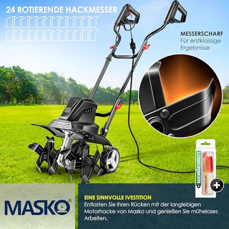 MASKO elektrische Motorhacke 1500 Watt, 40cm Arbeitsbreite, 20cm Arbeitstiefe, klappbarer Handgriff, Metallgehäuse, Transporträder Schwarz - Preisvergleich – Bild 4
