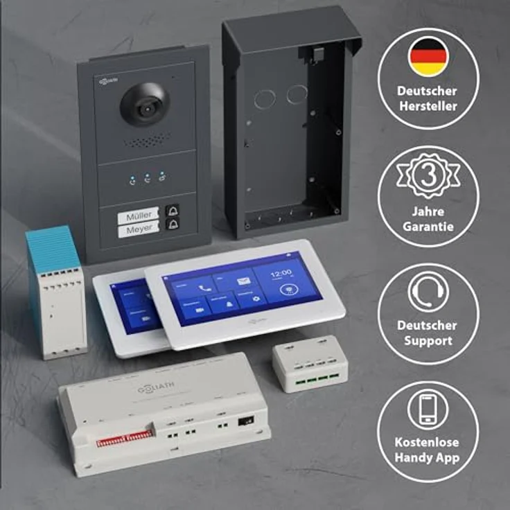 Goliath Intercom Video-Türsprechanlage Basic-Line, 7 Zoll Monitor in Weiß/Schwarz, 2-Draht Technologie, HD Kamera, für 2-Familienhaus, erweiterbar, App-fähig – Bild 5