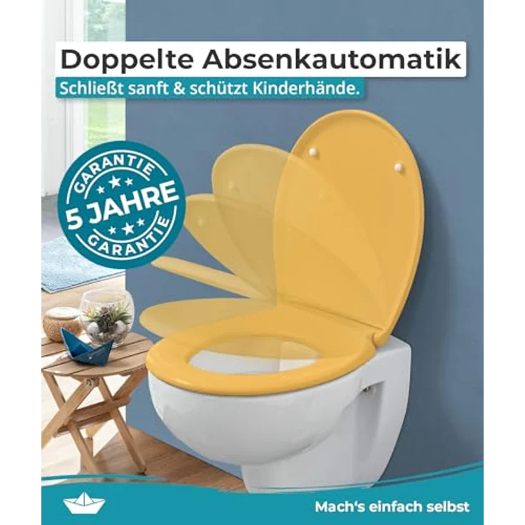 Calmwaters WC Sitz Premium Curry-Gelb, Absenkautomatik, antibakteriell, Duroplast, 250 kg Tragkraft, abnehmbar, Made in EU, 26LP6229 – Bild 4