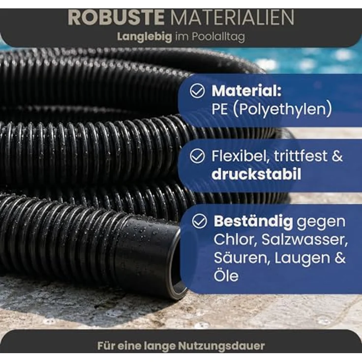 HAF Poolschlauch Ø 32mm, 1 Meter weißer Schwimmbadschlauch mit Trennmuffen, inkl. 2 Edelstahl-Schlauchschellen (25-40mm) - Made in Germany – Bild 3