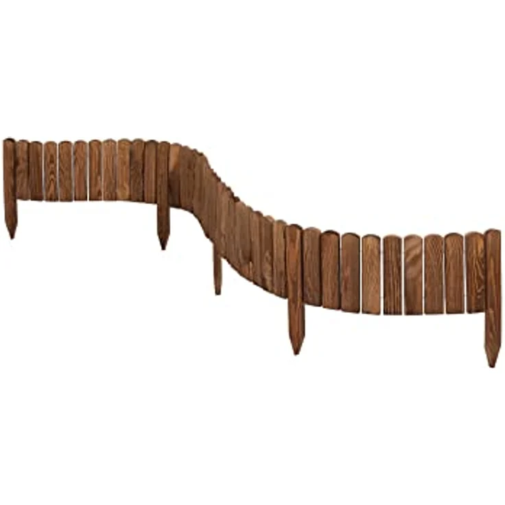 Garronda Beeteinfassung Holz Rollzaun Gartenzaun imprägniert Flexibler Rollborder Rasenkante Palisade Umzäunung für Garten Länge: 200 cm GD-0046 (Dunkelbraun, Höhe: 10 cm) – Bild 4