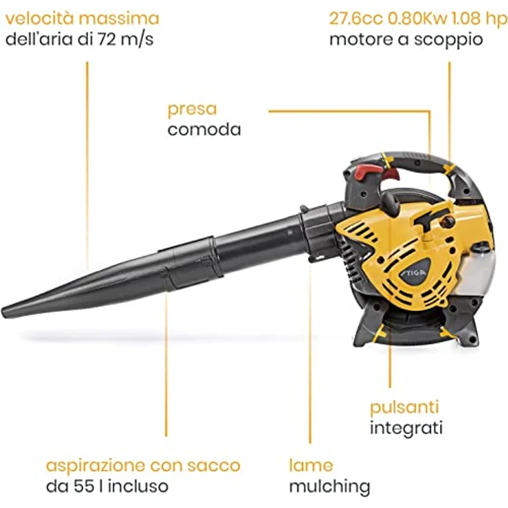 STIGA BL 530 V Laubbläser und -Sauger, 27 CCM Motor (0,8 kW), maximaler Luftdurchsatz 10,2 m³/min, 55 Liter Fangsack – Bild 2