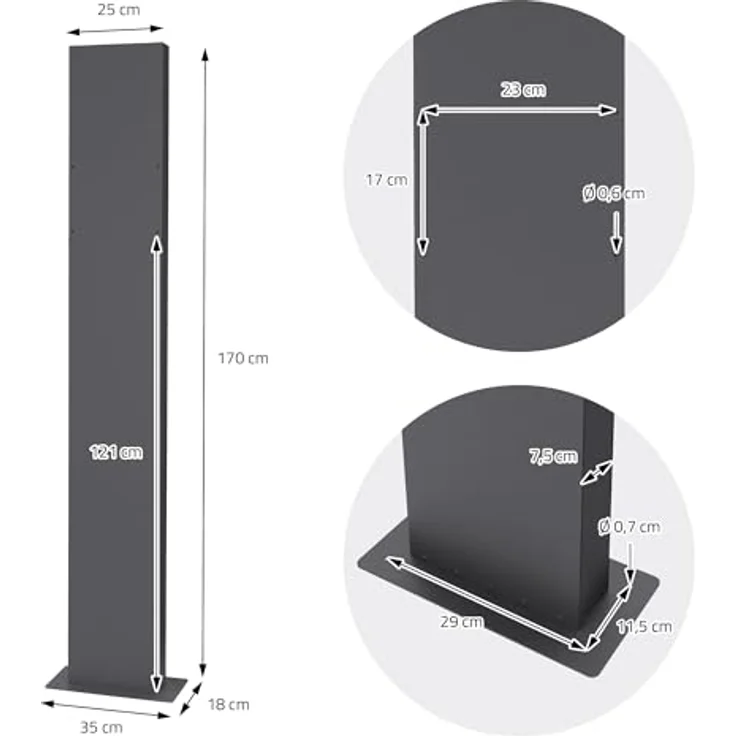 ML-DESIGN Standbriefkasten Anthrazit, Briefkastenanlage mit Zeitungsfach und Edelstahlständer, inkl. Montagematerial, 170 cm hoch – Bild 9
