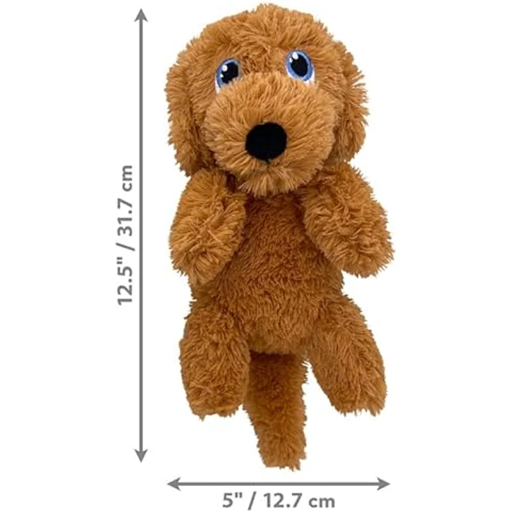 KONG Comfort Pups, Plüschfell mit geringer Füllung und Quietschelement, knisternde Ohren, Größe M, goldfarben – Bild 3