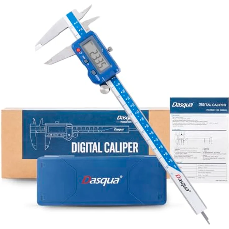 DASQUA Digitaler Messschieber 200 mm / 8 Zoll, Präzisions-Schieblehre aus Edelstahl mit großem LCD-Display, Auto-Off, Genauigkeit ±0,03 mm, inkl. Schutzbox und Ersatzbatterie – Bild 1