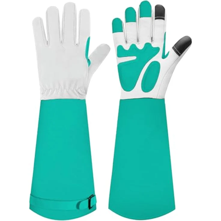SLARMOR Gartenhandschuhe aus Leder, dornensicher mit Unterarmschutz, lange Rindsleder Arbeitshandschuhe für Damen und Herren, touchscreen-fähig, atmungsaktives Mikrofaserleder, verstellbare Stulpe – Bild 1