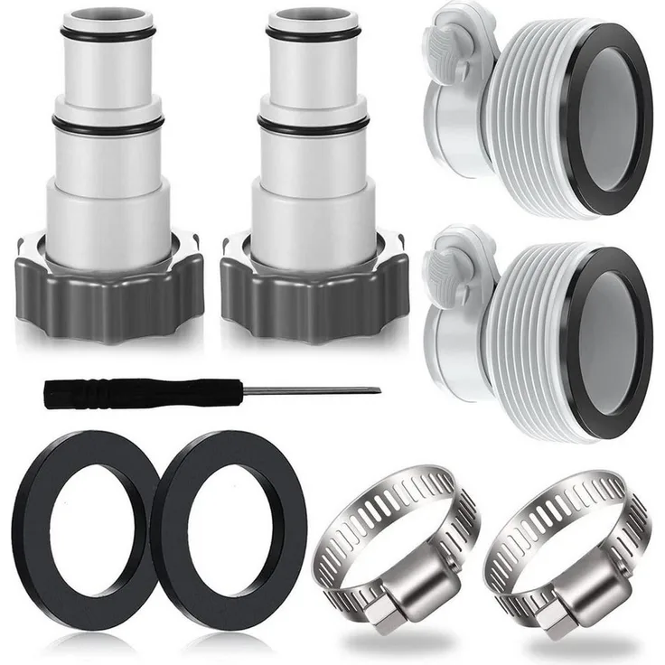 LuxusKollektion Poolschlauch 4PCS Adapterset für Intex Pool Ø 32-38mm, korrosionsbeständig und einfach zu installieren, grau