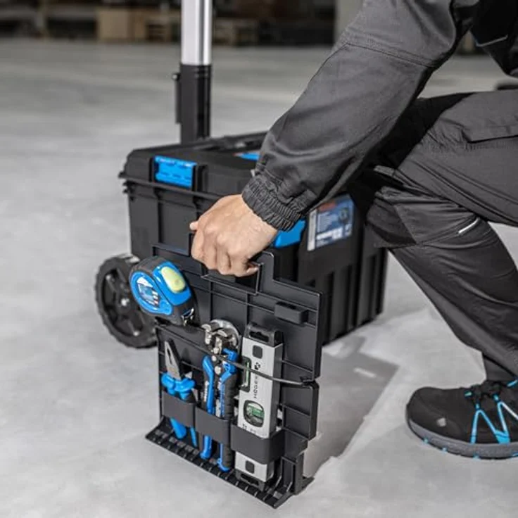 Högert Technik HT7G501 Werkzeugkiste auf Rädern, Tragfähigkeit bis 50 kg, modularer Aufbau, staubdicht, robust gegen Beschädigungen, mit ABS-Verschlüssen – Bild 5