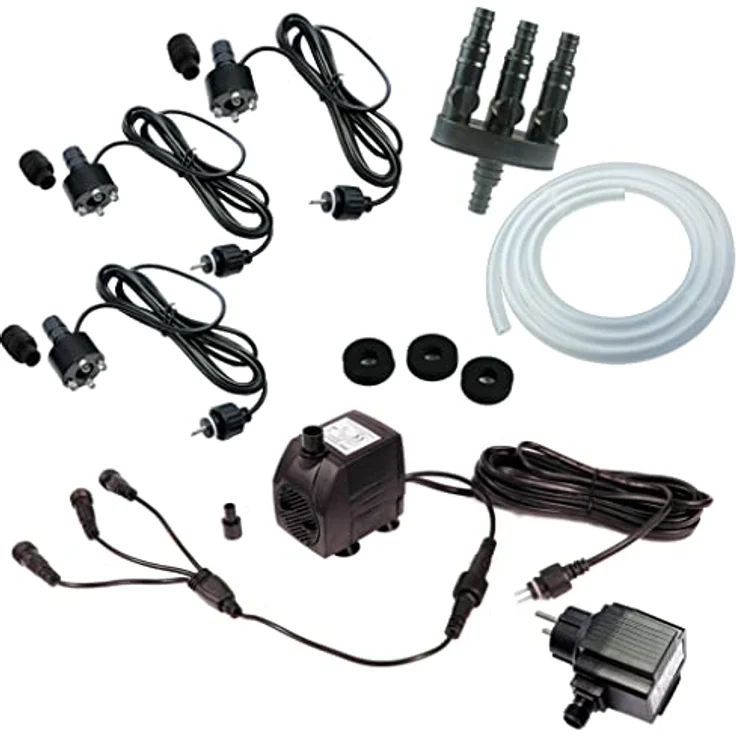 Arnusa Springbrunnenpumpe Komplett Set mit LED Beleuchtung und 3m Schlauch, Gartenbrunnen Pumpe DIY Wasserspiel Set, 1500L/h, Schwarz – Bild 2