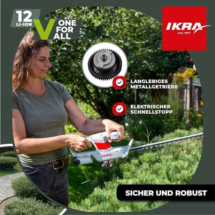 IKRA Akku Heckenschere IAHS 1240, kabellose 2 kg mit 41 cm Schnittlänge und Akku inkl. Ladegerät – Bild 4