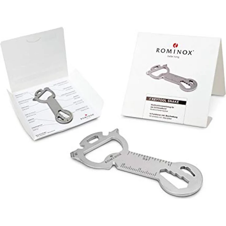 ROMINOX Key Tool Snake, Edelstahl Multitool mit 18 Funktionen, Schlüsselanhänger und Einkaufswagenlöser – Bild 1