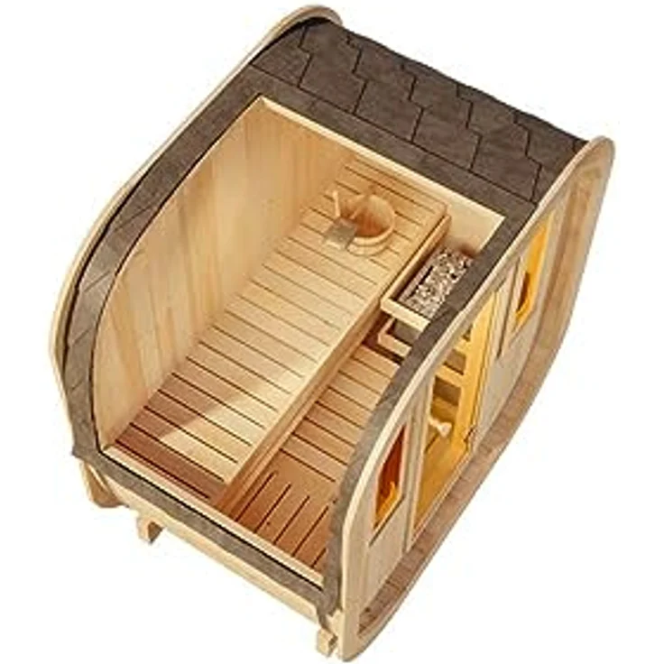 FinnTherm Fasssauna ScandiCube Mini XXS, 42 mm, 42 mm Wandstärke, nordische Fichte, 2 bronzierte Fenster – Bild 4