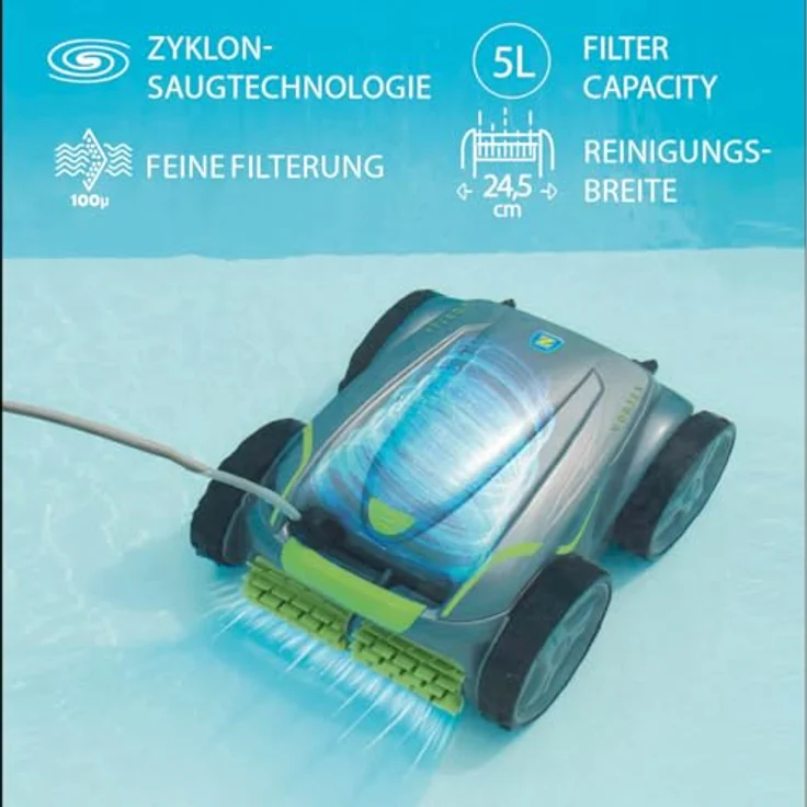 Zodiac GV5220, Boden-, Wand- und Wasserlinienroboter für Schwimmbäder bis 12 x 6 m, mit 4 Antriebsrädern und elektronischem Motorenschutz – Bild 3