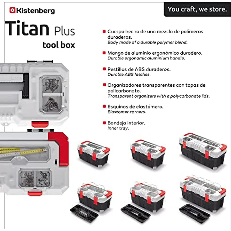 Kistenberg TITAN Plus, Multifunktionale Werkzeugkiste mit Aluminiumgriff, transparenter Organizer und robustem Polymerkörper – Bild 2
