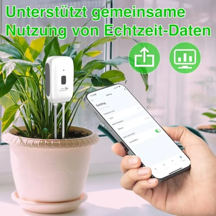 Royal Gardineer Bodentemperatur Sensor: 2er-Set Boden-Feuchtigkeits-&Temperatur-Sensoren mit WLAN-Gateway, App (Feuchtigkeitsmesser Böden, Temperaturtester) - Weiß – Bild 3