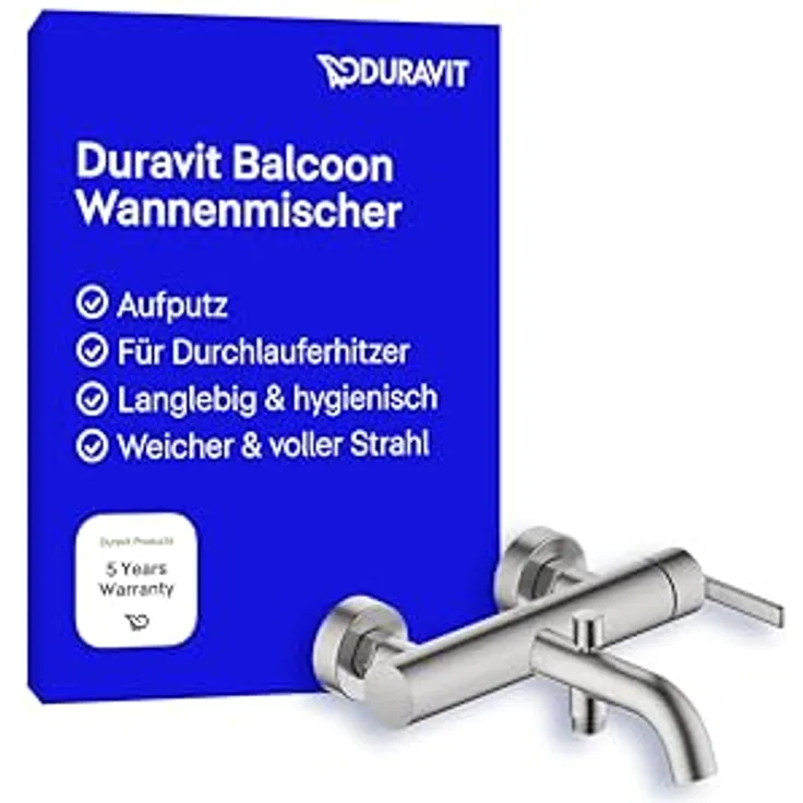 Duravit Balcoon, Badewannenarmatur mit Einhebelbedienung, Wandmontage, keramisches Mischsystem, 21,5 l/min, BA5230000070