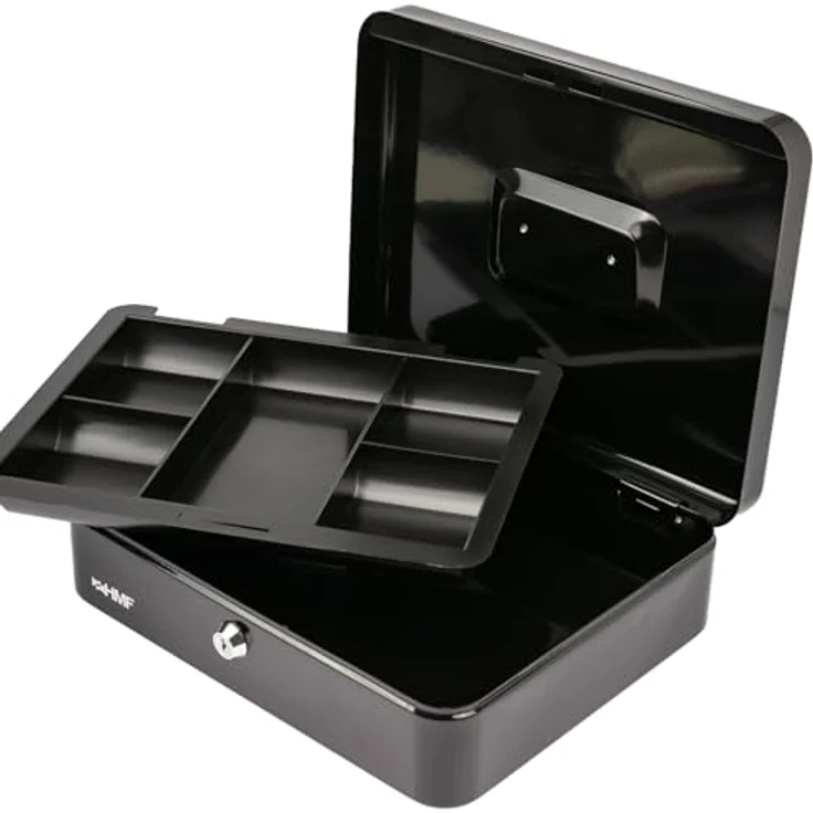HMF Geldkassette 10130, abschließbar mit Münzeinsatz und Scheinfach, 30 x 24 x 9 cm, schwarz – Bild 3