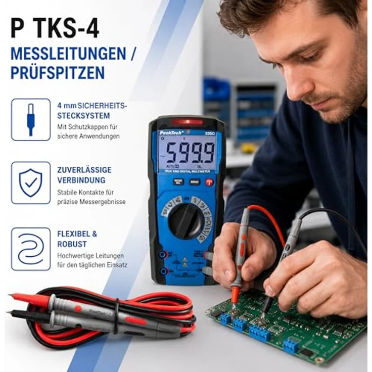 PeakTech Multimeter PeakTech TKS-4: 4mm Sicherheitsprüfleitungen mit Federkontakt, (1 St) – Bild 4