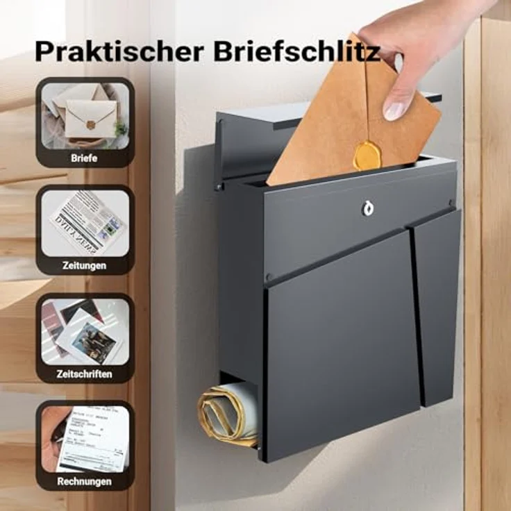 Moderner Design Briefkasten V23 Anthrazit Wandbriefkasten pulverbeschichtet Zeitungsrolle – Bild 5
