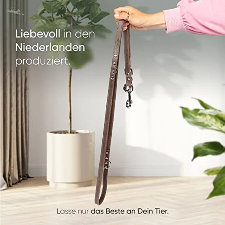 FREUDENTIER® Hundeleine aus zertifiziertem Leder 2m, 3-Fach verstellbare Führleine, liebevoll in Holland produziert, hochwertig und stilvoll (Dark Chocolate, 16mm breit) – Bild 2
