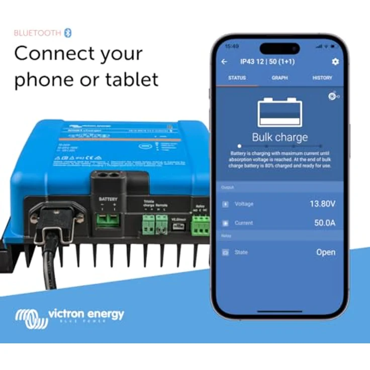 Victron Energy Phoenix Smart IP43 Ladegerät 12/50 (1+1), Bluetooth-fähig, für 2 Batteriebänke, 120-240V – Bild 2