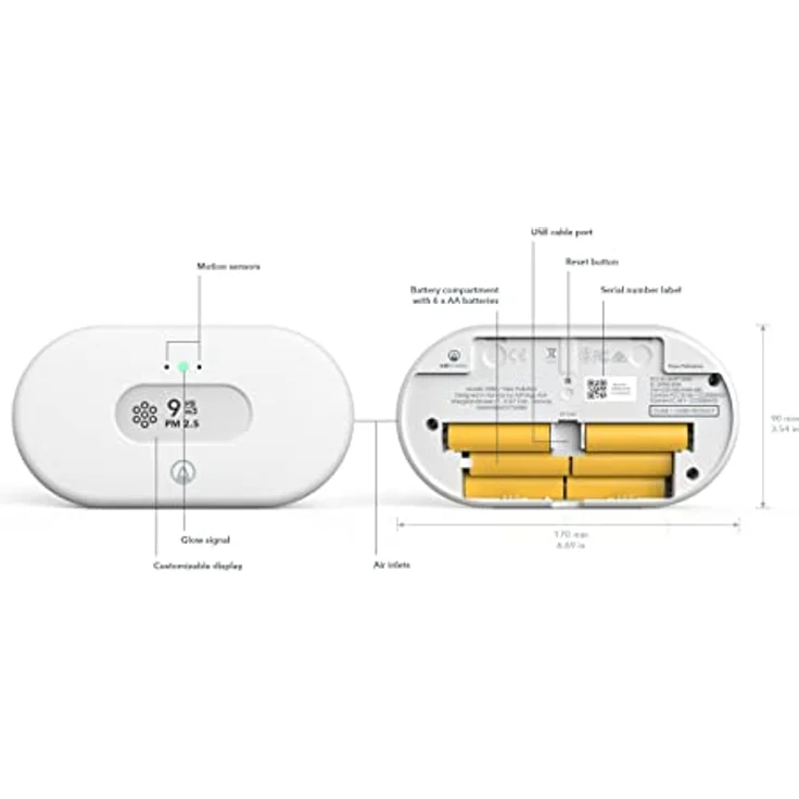Airthings View Pollution, Messgerät zur Überwachung von Feinstaub (PM2.5), Temperatur und Luftfeuchtigkeit, kabellos, WLAN-verbunden, Weiss – Bild 8