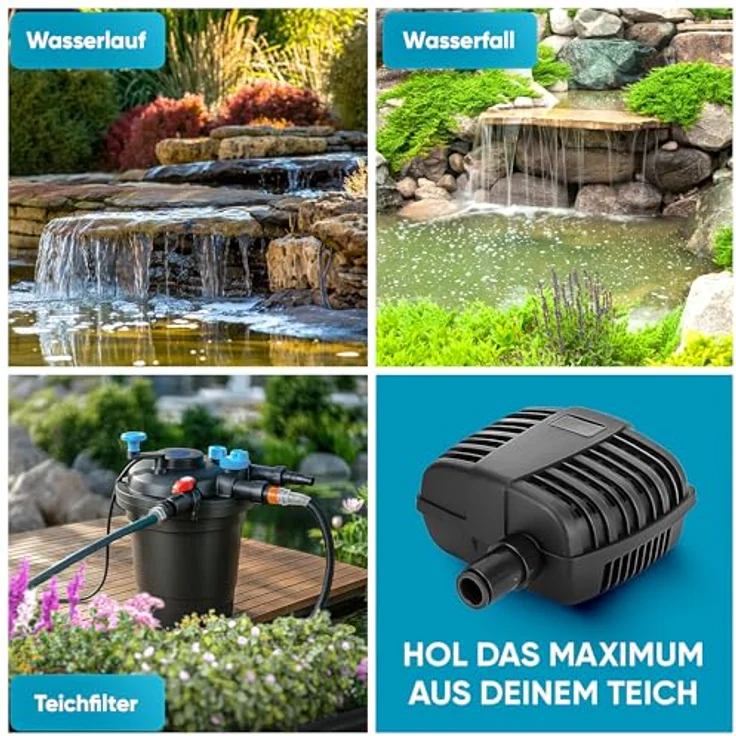 TEICHER Teicher Filterpumpe PP-3000H, 55W, 3000 l/h, energieeffiziente Bachlaufpumpe mit IPX8 Norm für Gartenteiche und Wasserfälle – Bild 5