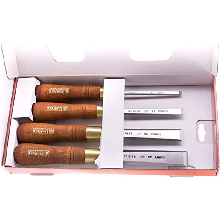 NAREX Premium Meißel-Set mit abgeschrägten Kanten und gebeiztem Hainbuchenholz, gewachste Griffe, 4-teiliges Set – Bild 3