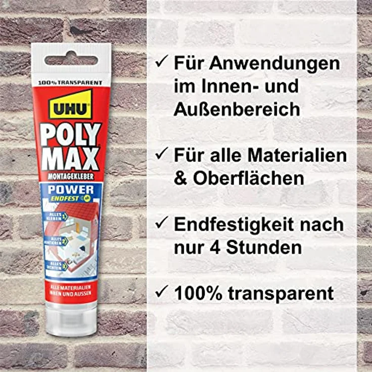 UHU Poly Max Power transparent Tube 115g Montageklebestoff Universalkleber 47845 – Bild 2