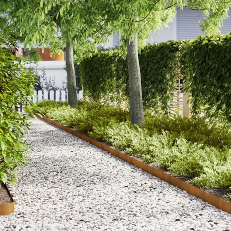 vidaXL Set aus verwitterten Stahlgartenbegrenzungen 50 Stück Rechteckige Außen-Metallkante 100 x 0.5 x 15 cm Langlebiges Industriedesign Ideal für Landschaftsgestaltung und dekorative Begrenzungen, Braun – Bild 2
