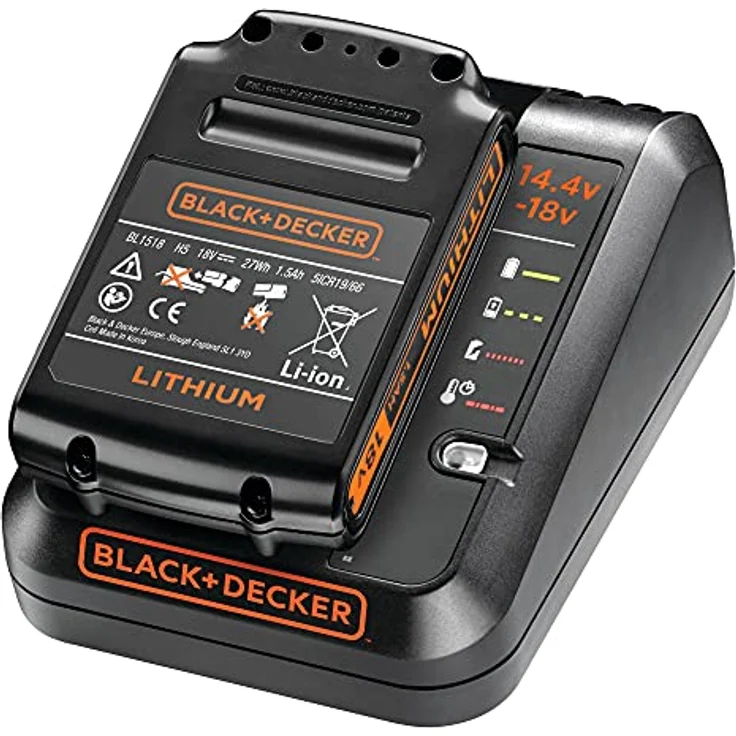 Black+Decker Multivolt-Schnellladegerät (für 14,4V Li-Ionen, 1Ah und 18V, 1Ah Akkus, Bestandteil des 18V Systems, 4 Ladestandmodi, inklusive Ladekabel, LED-Ladestandanzeige) BDC1A – Bild 2