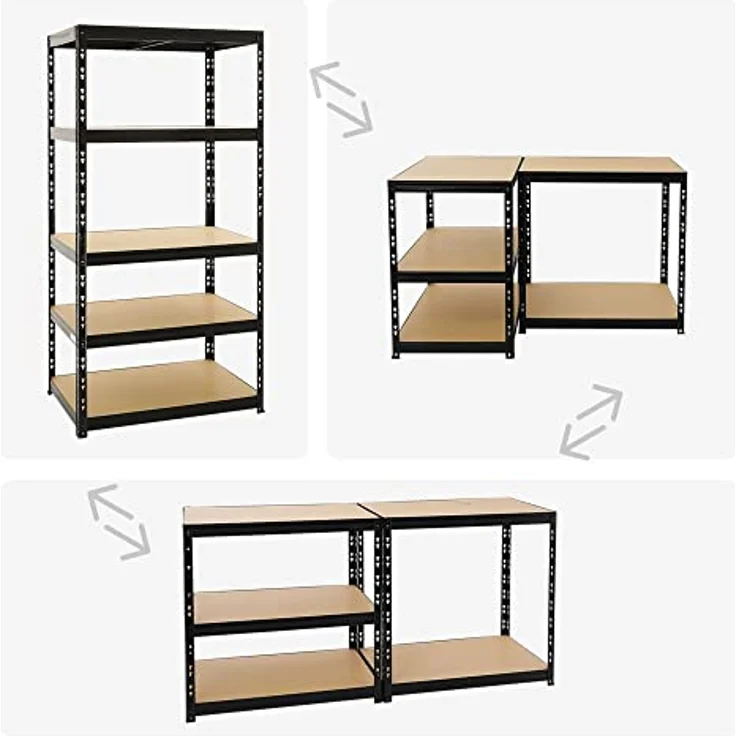 Proregal Schwerlastregal Tiger, 180 x 90 x 60 cm, Traglast 265 kg pro Boden, 5 höhenverstellbare Böden, Steckmontage, Schwarz – Bild 5