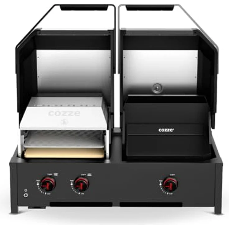 Cozze® Quattro 900, 4-in-1 Gasgrill Station mit Pizzofen, Plancha, Grill & 800°C Steakzone – 3 Brenner + Infrarot (13 kW), inkl. Pizzastein & Gusseisenplatte – Bild 1