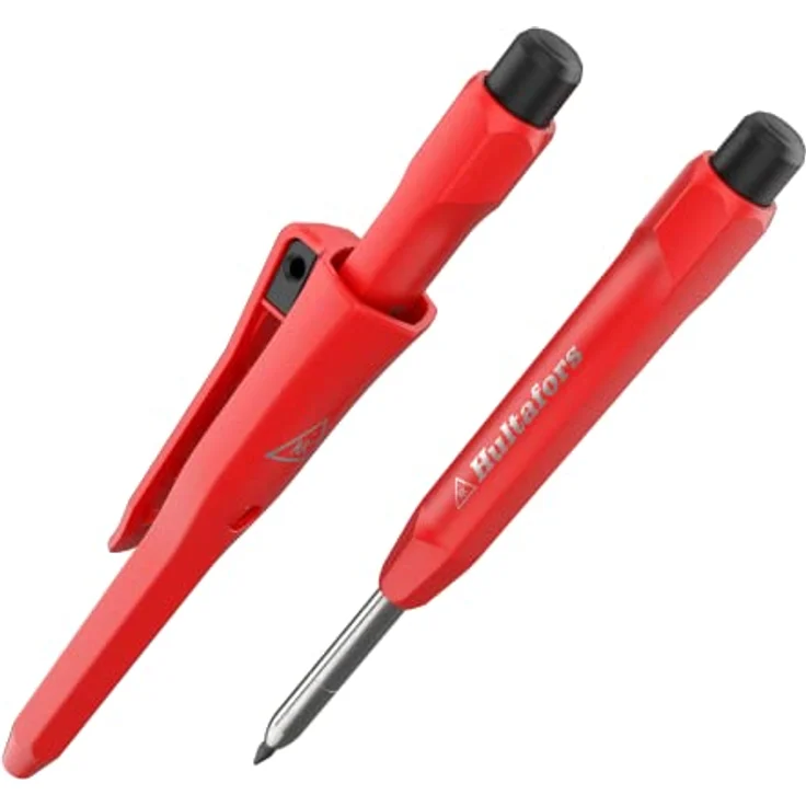 Profi Tieflochmarker inkl. Langlebiger Graphit-Mine & Spitzer I Hultafors I 1 Stück I Trockenmarker mit rutschfestem Clip I Zimmermannsbleistift für Oberflächen Holz, Beton, Kunstoff & Metall I 650100 – Bild 1