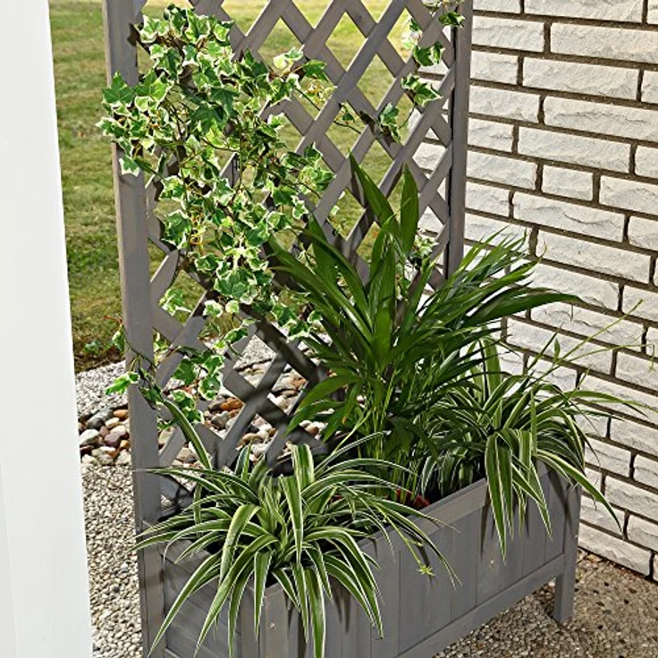 Melko Rankgitter Rankhilfe Spalier mit Blumenkasten Pflanzkasten aus Holz, ideal für Kletterpflanzen, grau – Bild 4