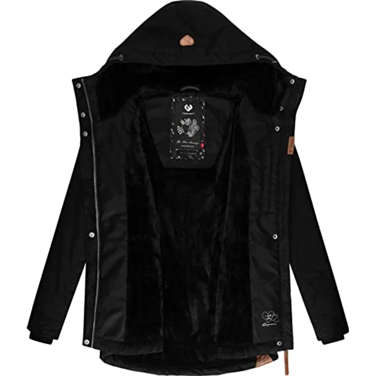 Ragwear Winterjacke Monade Damen Winterparka mit Kapuze und Fleece gefüttert, griffiges wasserabweisendes Material, taillierter Schnitt, vegan - Schwarz – Bild 5
