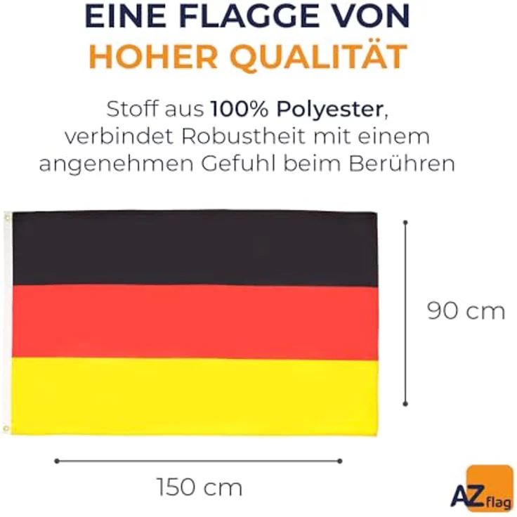 AZ FLAG Flagge Deutschland, 150 x 90 cm, aus 100% Polyester mit verstärkten Ecken und Doppelnaht, mit 2 Metallösen zur Aufhängung – Bild 2