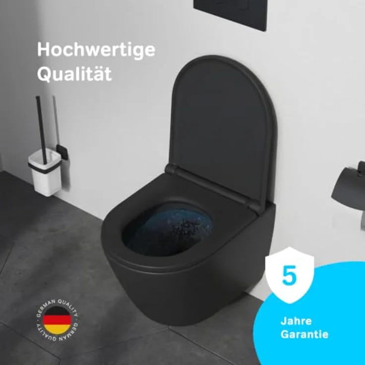 AM.PM Flash CNA1901PMBSC, Tiefspül-WC Wand-Toilette mit spülrandloser AquaSpin-Technik und schwarzem WC-Sitz mit Absenkautomatik, wandhängend, waagerechter Abgang, kompatibel mit Vorwandelement – Bild 3