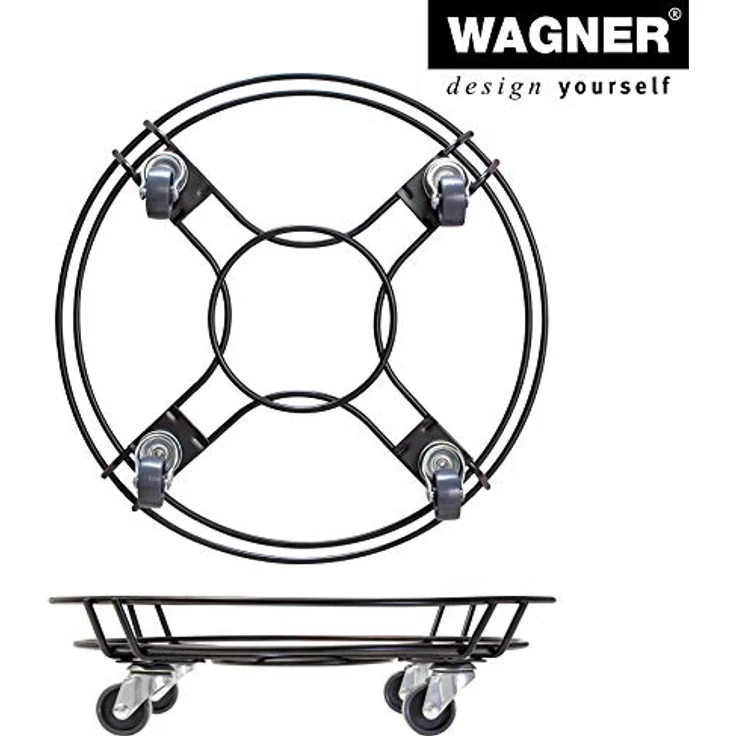 WAGNER Pflanzenroller Black Ø 38 x 9,5 cm I Black Edition Blumenroller für Außenbereich + Innenbereich, schwarz I Kübelroller aus Stahl mit Randbegrenzung I Tragkraft 100kg - 20093401 – Bild 7